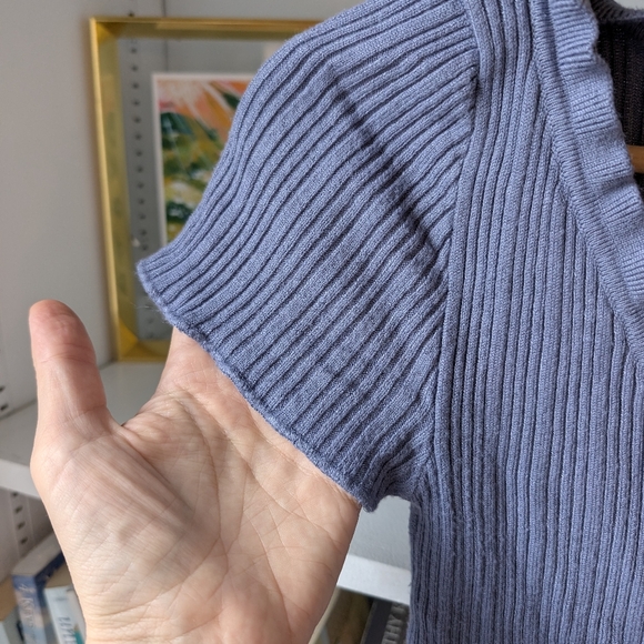 Bluenotes Girl's Cropped Cardigan Ribbed Short Sleeve Blue Purple Medium - Picture 3 of 4